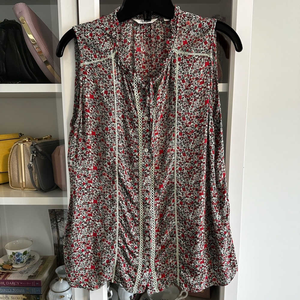Floral Tie, Button-Up Blouse